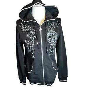 Y2K BCBG MAXZAZRIA  Rhinestone bling full zip tracksuit Hoodie Black sz medium